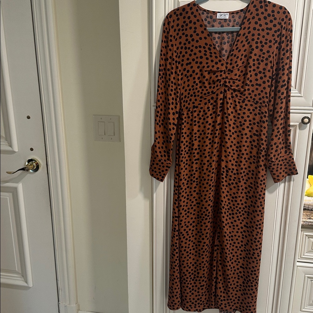 Brown Polka Dot Long Dress